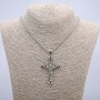Pendant "Cross" 60x35mm on a chain, 70cm length, silver-tone metal