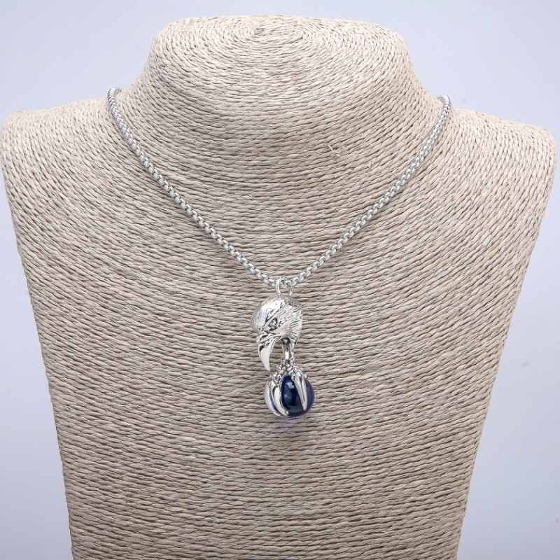 "Bird with Sphere" Pendant 47x18mm on Chain, 70cm Length, Silver-Tone Metal