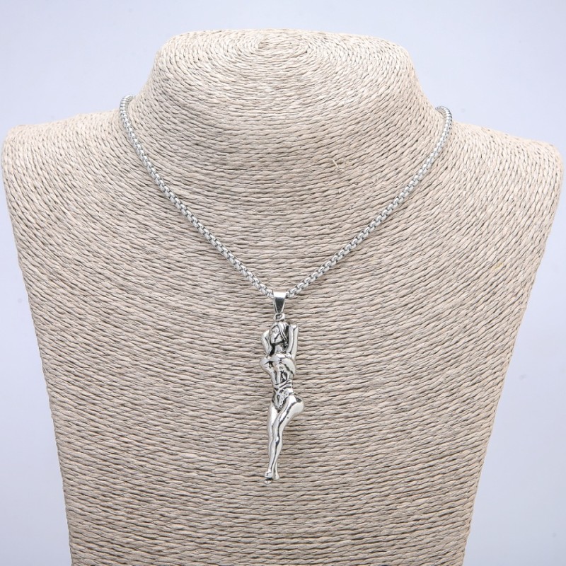 "Woman" Pendant 65x15mm on Chain, 70cm Length, Silver-Tone Metal