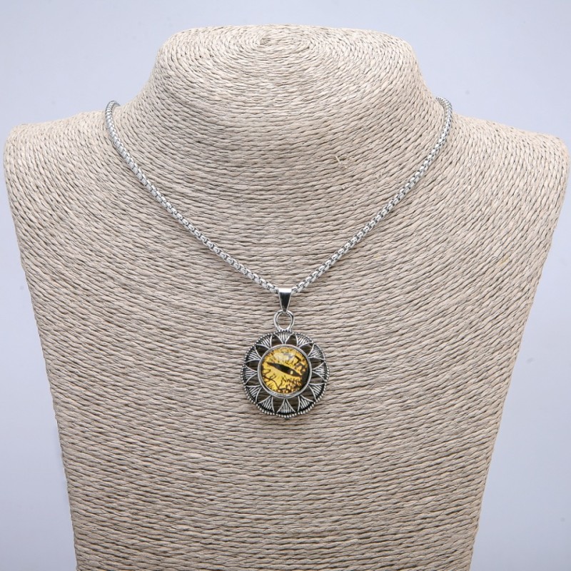 "Dragon Eye" Pendant in Frame 42x30mm on Chain, 70cm Length, Silver-Tone Metal