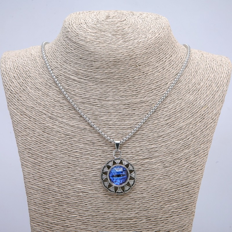 "Dragon Eye" Pendant in Frame 42x30mm on Chain, 70cm Length, Silver-Tone Metal