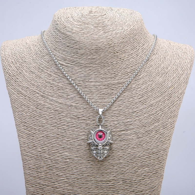 "Skull with Eye" Pendant 45x27mm on Chain, Length 70cm, Silver-Tone Metal