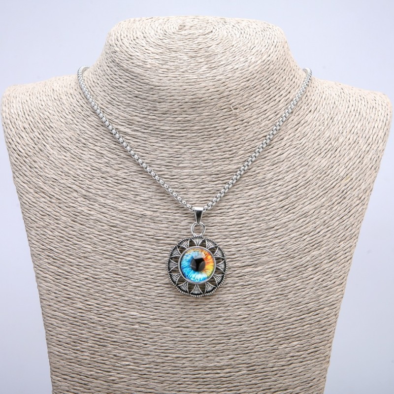 "Eye" Pendant in Frame 42x30mm on Chain, 70cm Length, Silver-Tone Metal