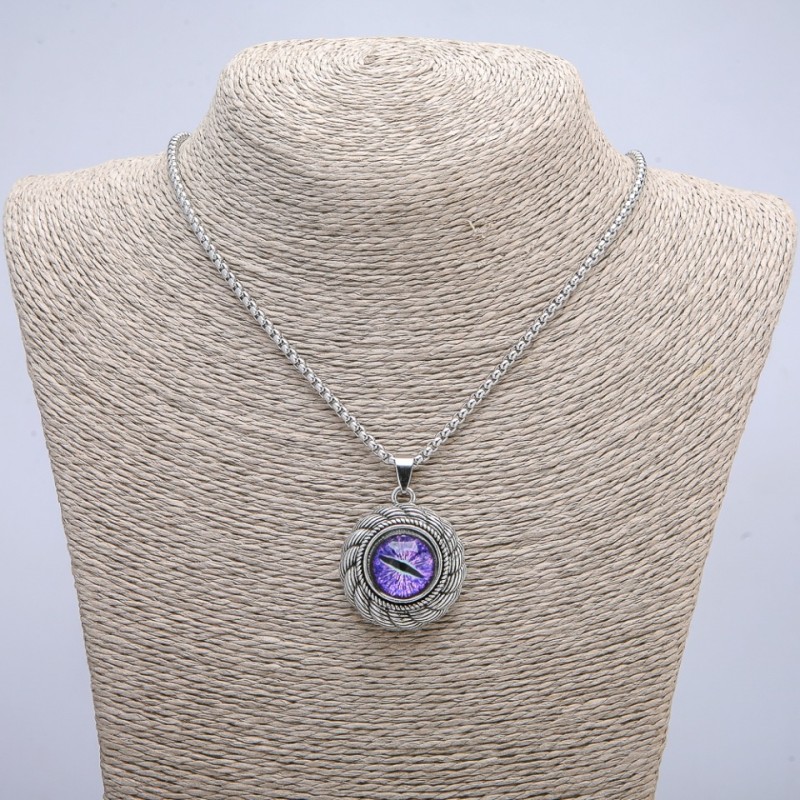 "Dragon Eye" Pendant in Frame 42x30mm on Chain, 70cm Length, Silver-Tone Metal