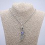 "Paw with Feather, Dragon Eye" Pendant 70x20mm on Chain, 70cm Length, Silver-Tone Metal