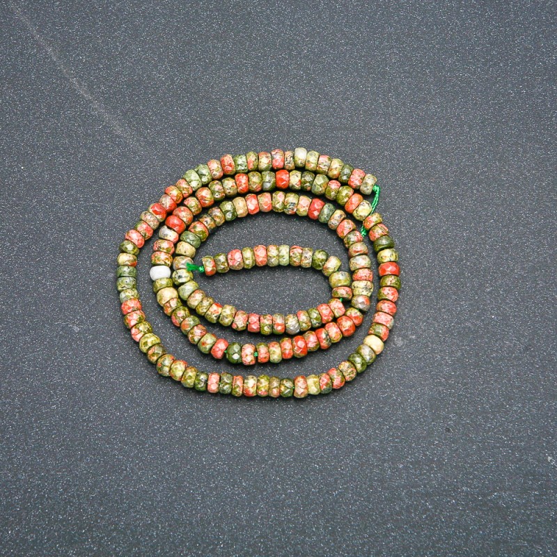 Natural Stone Strand Heliotrope Unakite, Faceted Rondelle 4x2.5mm, length 39cm+