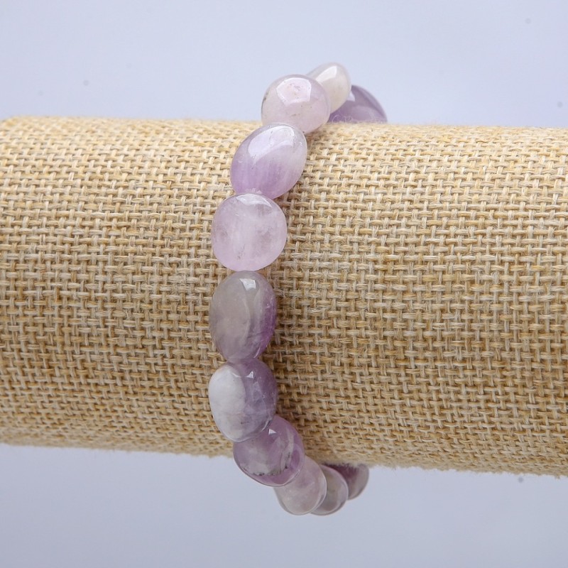 Amethyst Bracelet on Elastic Band, Natural Stone Tumbled, diameter 14x10mm, circumference 18cm+