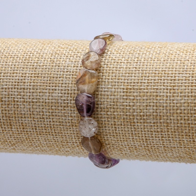 Ametrine Bracelet on Elastic Band, Natural Stone Tumbled, diameter 8x10mm, circumference 18cm+