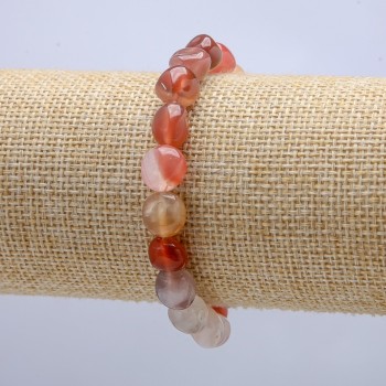 Carnelian Bracelet on Elastic Cord, Natural Stone Tumbled, diameter 9x7mm, circumference 18cm+