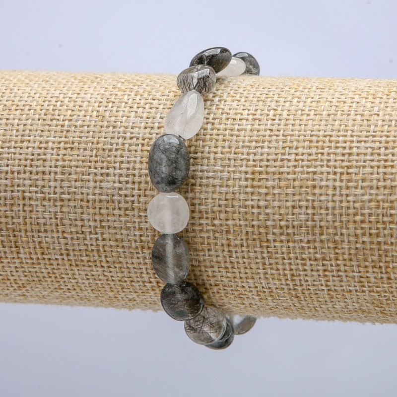 Rutilated Quartz Bracelet on Elastic Cord, Natural Stone Tumbled, diameter 8x9mm, length 18cm+