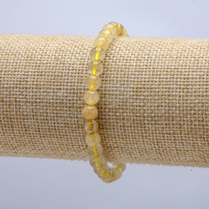 Rutilated Quartz Bracelet on Elastic Cord, Smooth Round Bead, diameter 6mm +/-, circumference 18cm+