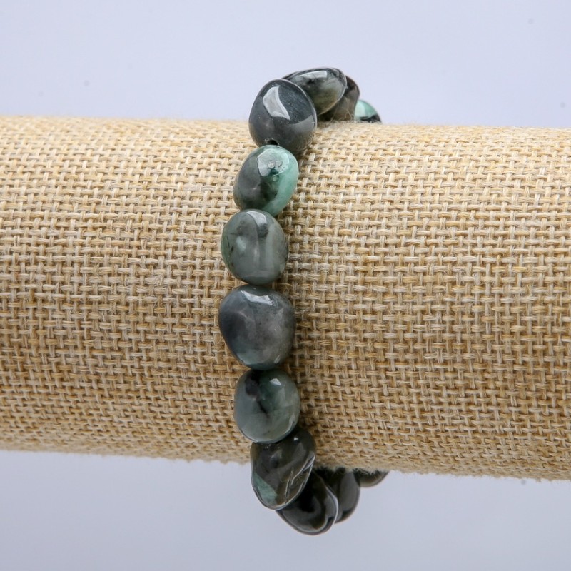 Moss Agate Natural Stone Bracelet on Elastic, Tumbled Beads, 12x10mm Diameter, 18cm Circumference +