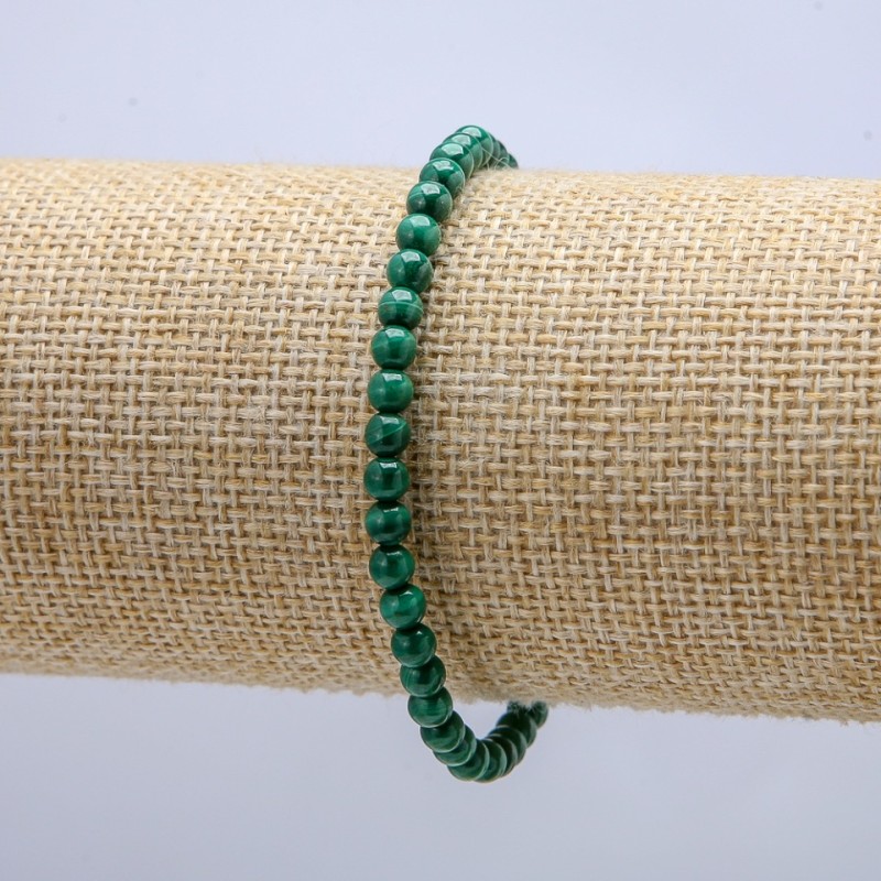 Elastic Malachite Bracelet with Smooth 4mm Beads, 18 cm