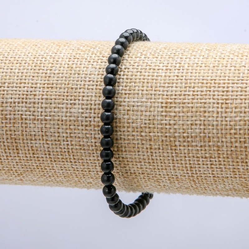 Elastic Bracelet Natural Shungite Smooth Bead 4 mm, length 18 cm +
