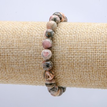 Rhodochrosite Natural Stone Bracelet on Elastic, Smooth Round Beads, 8mm Diameter, 18cm Length +