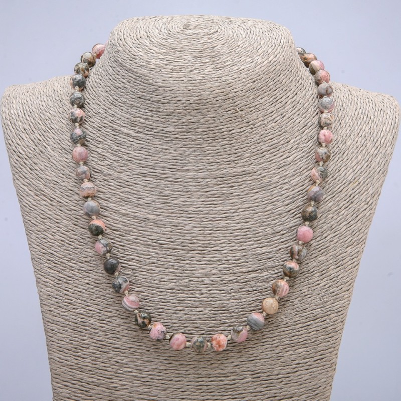 Rhodochrosite Natural Stone Necklace, Smooth Round Beads, 8mm Diameter, 45cm Length +