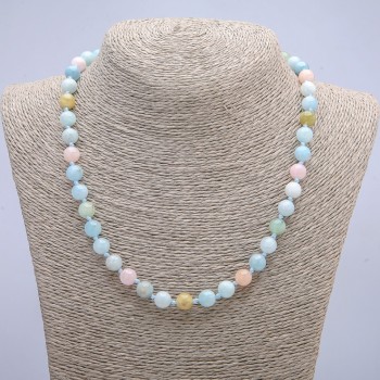 Morganite Natural Stone Necklace, Smooth Round Beads, 8mm Diameter, 45cm Length +