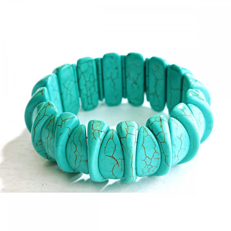 Green Turquoise Bracelet with Veining, Unique Design, on Elastic Band