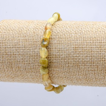 Bracelet on Elastic Band with Natural Yellow Opal Stone, Tumbled, Diameter 7x6mm, Length 18cm