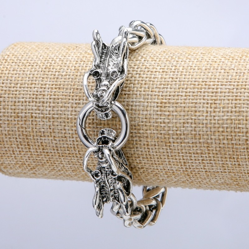 "Dragon Head" Chain Bracelet, Silver-Tone Metal 12x27mm, Thickness 10mm, Length 20cm +