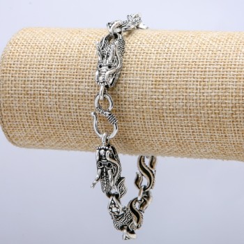 "Dragon" Bracelet, Silver-Tone Metal 13x30mm, Thickness 10mm, Length 20cm +