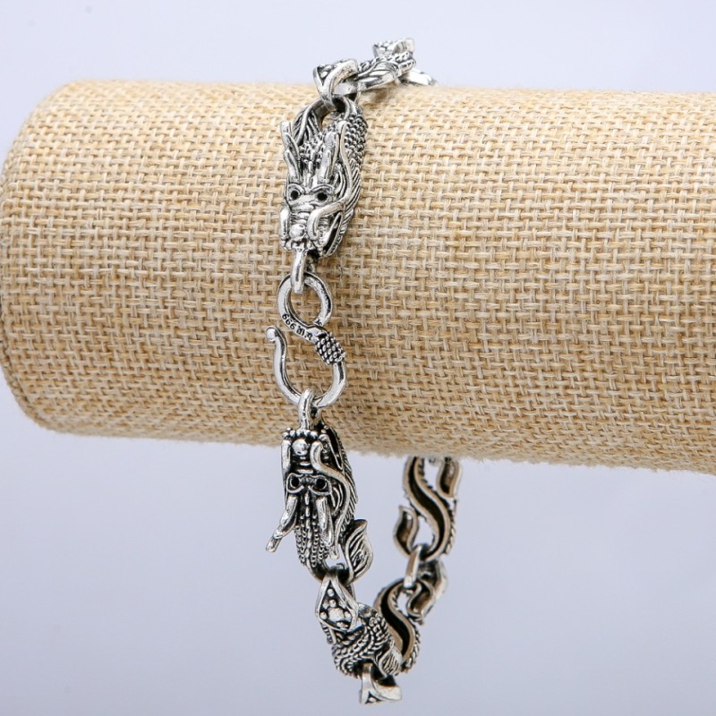 "Dragon" Bracelet, Silver-Tone Metal 13x30mm, Thickness 10mm, Length 20cm +