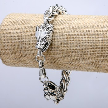 "Wolf Head" Chain Bracelet, silver-tone metal 15x37mm, thickness 8mm, length 20cm +
