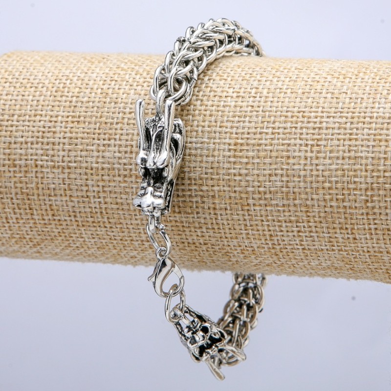"Dragon Head" Chain Bracelet, silver-tone metal 10x32mm, thickness 8mm, length 20cm +
