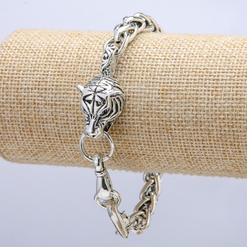 "Tiger" Chain Bracelet, Silver-Tone Metal 15x34mm, Thickness 8mm, Length 20cm +