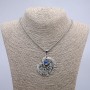 "Feather with Dragon Eye" Pendant 50x40mm on Chain, Length 70cm + - Silver-Tone Metal