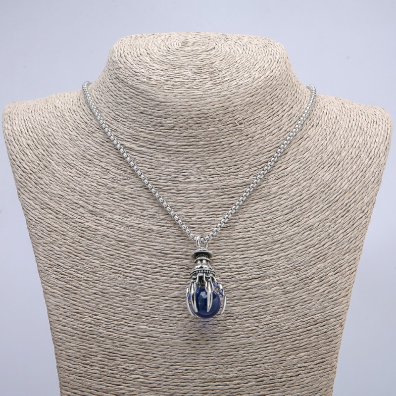 "Paw with Orb" Pendant 40x20mm on Chain, Length 70cm + - Silver-Tone Metal