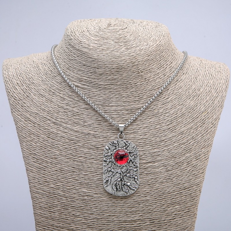 Dragon Eye Pendant 60x30mm on Chain, Length 70cm + - Silver-Tone Metal