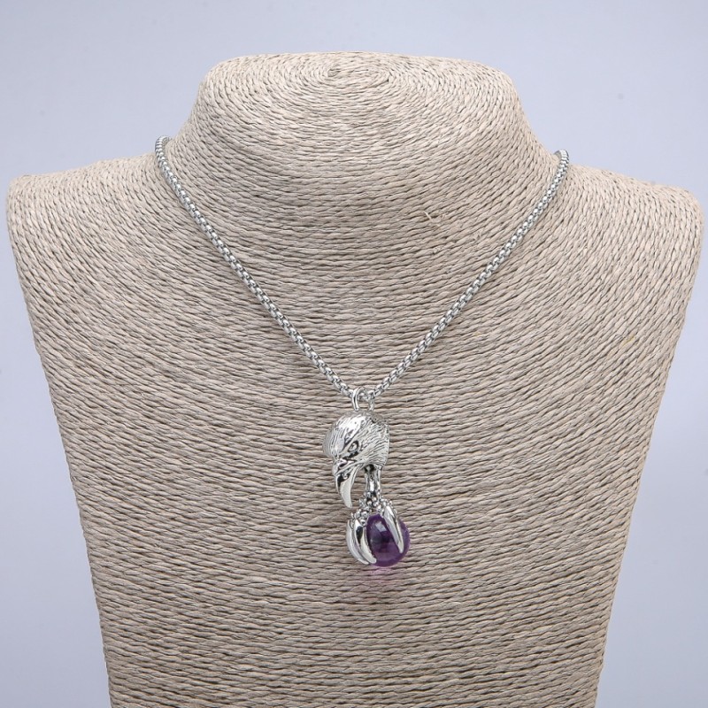 "Bird with Orb" Pendant 47x18mm on Chain, Length 70cm + - Silver-Tone Metal