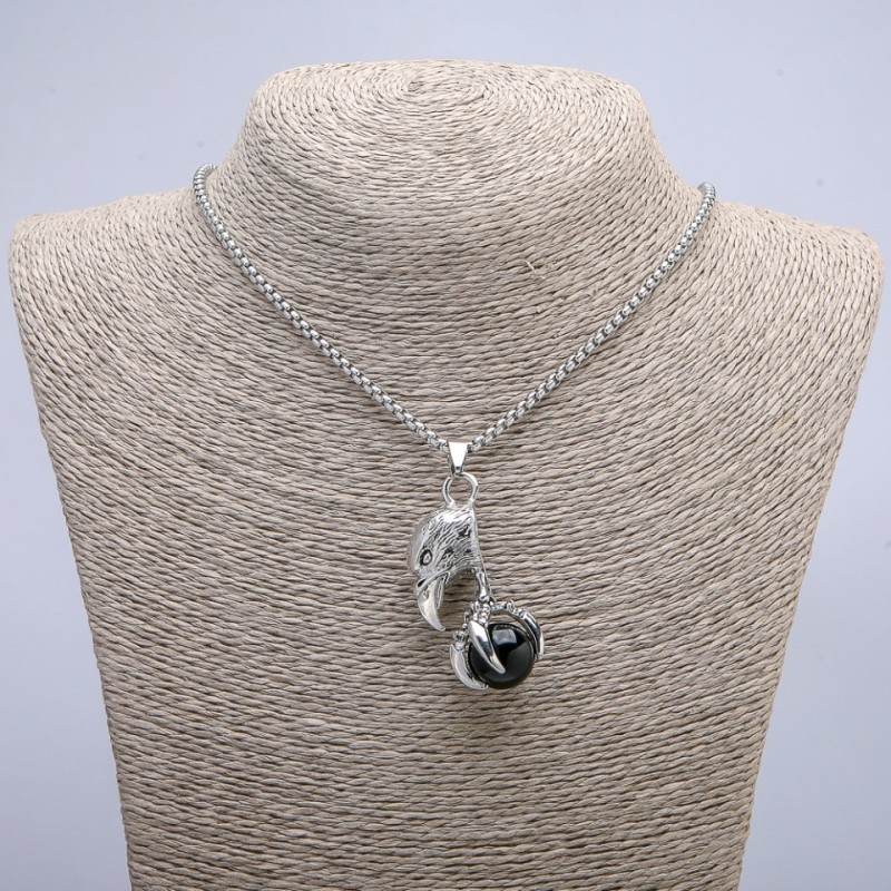 "Bird with Orb" Pendant 47x18mm on Chain, Length 70cm + - Silver-Tone Metal