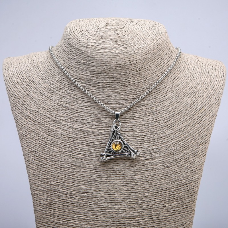 "Dragon Eye in Triangle" Pendant 40x35mm on Chain, Length 70cm + - Silver-Tone Metal