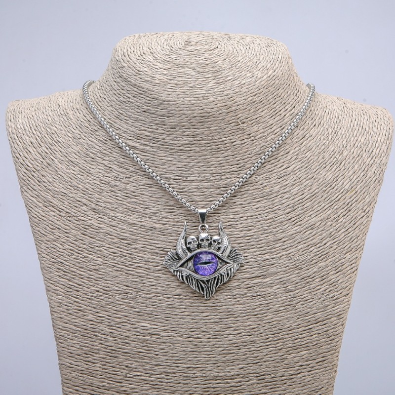 "Demon Eye" Pendant 45x40mm on Chain, Length 70cm + - Silver-Tone Metal