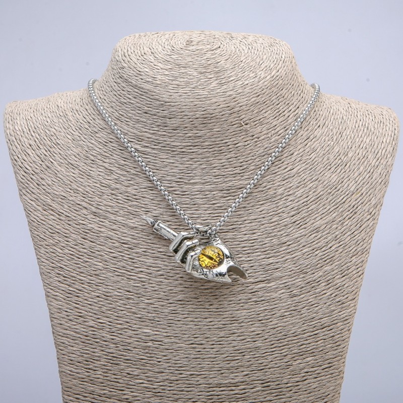 "Hand-Candle Dragon Eye" Pendant 60x30mm on Chain, Length 70cm + - Silver-Tone Metal