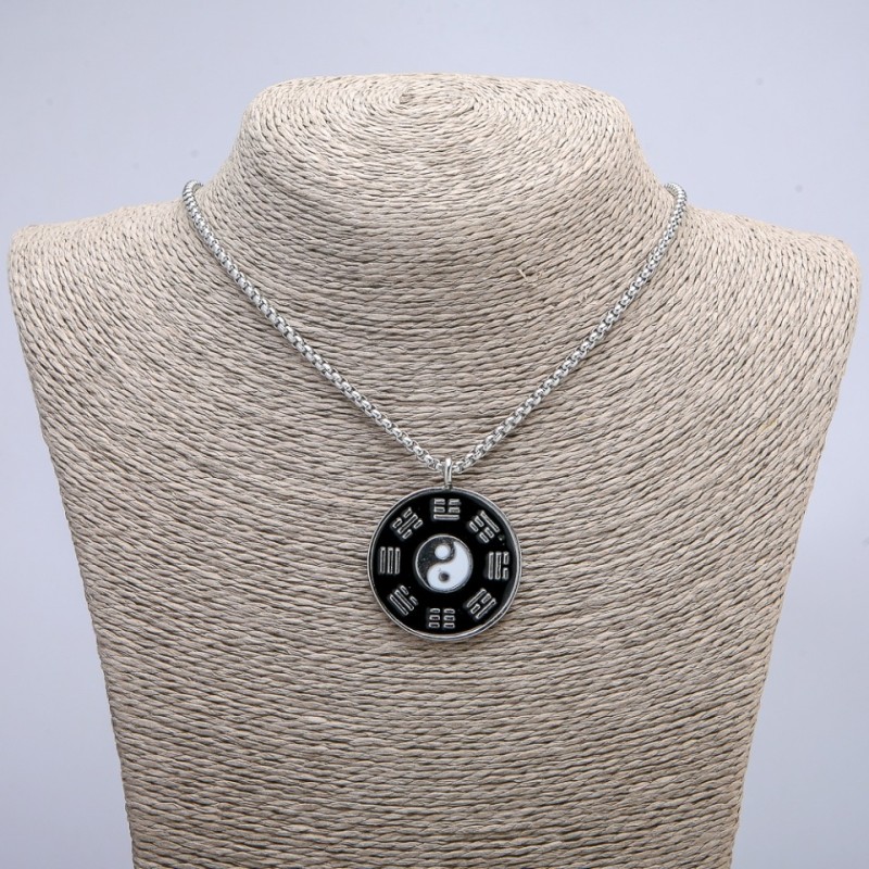 "Yin-Yang" Pendant 41x34mm on Chain, Length 70cm +/- Silver-Tone Metal