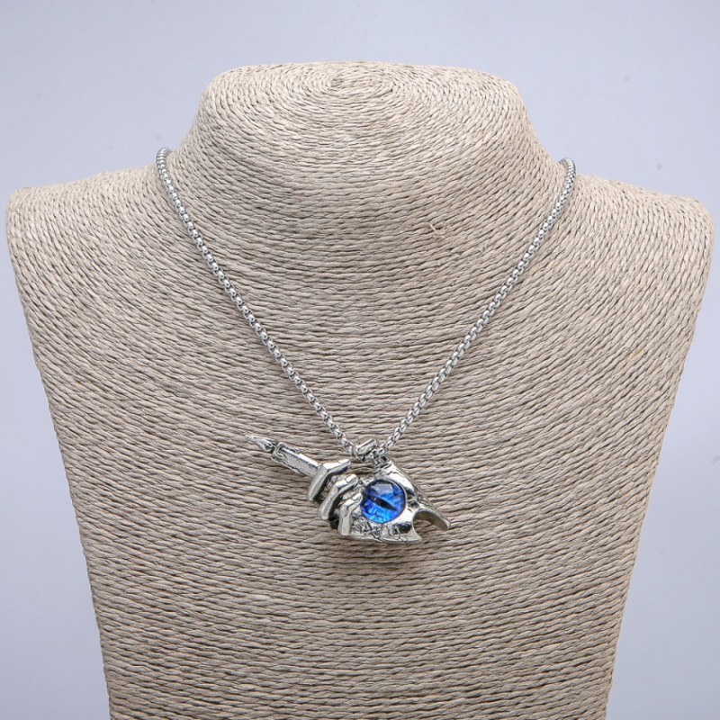 "Hand-Candle Dragon Eye" Pendant 60x30mm on Chain, Length 70cm +/- Silver-Tone Metal