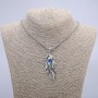 "Feather with Dragon Eye" Pendant 65x23mm on Chain, Length 70cm +/- Silver-Tone Metal