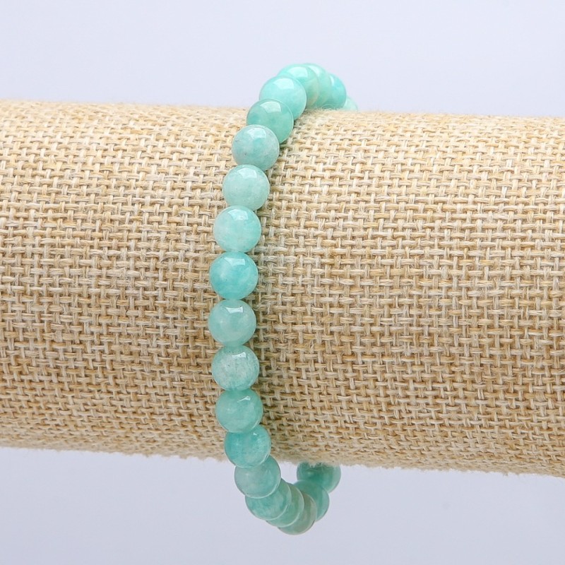 Amazonite Natural Stone Stretch Bracelet, Smooth Round Beads, 6mm Diameter, 18cm Circumference +
