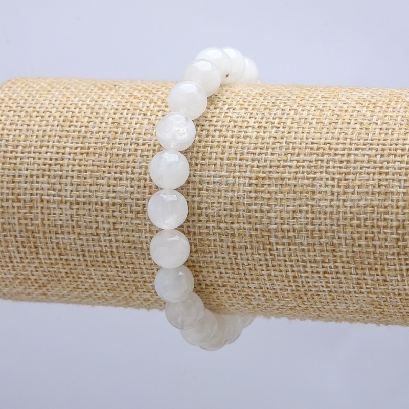 Adularia Natural Stone Stretch Bracelet, Smooth Round Beads, 8mm Diameter, 18cm Length +