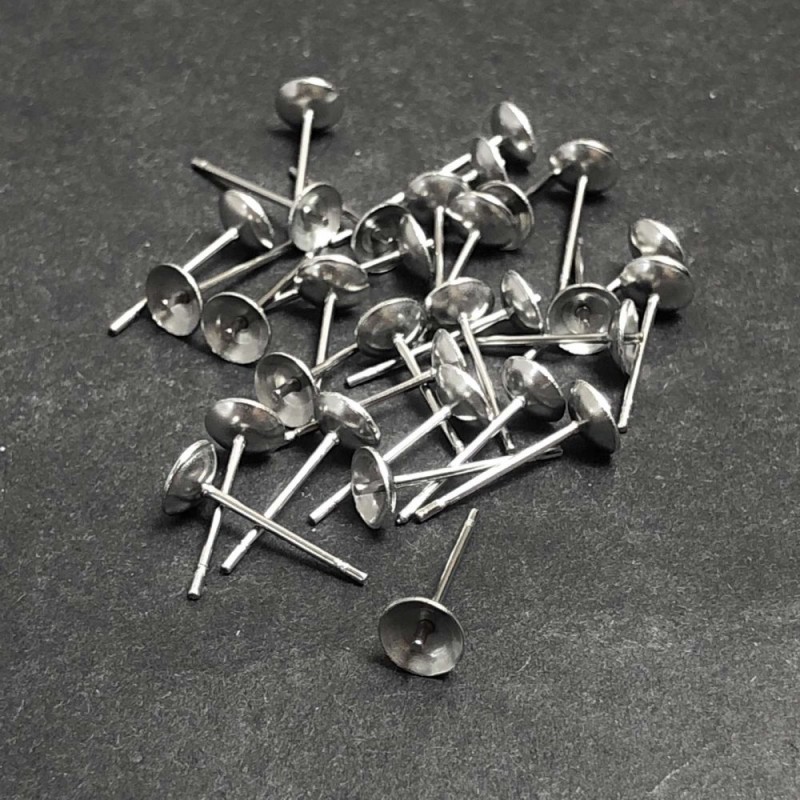 Stud Earring Posts Silver-Tone Metal, 4mm Diameter, 14mm Length, 30 pcs +