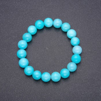 Aquamarine (Imitation) Stretch Bracelet, Smooth Round Beads, Diameter 10(+/-)mm, Circumference 18cm