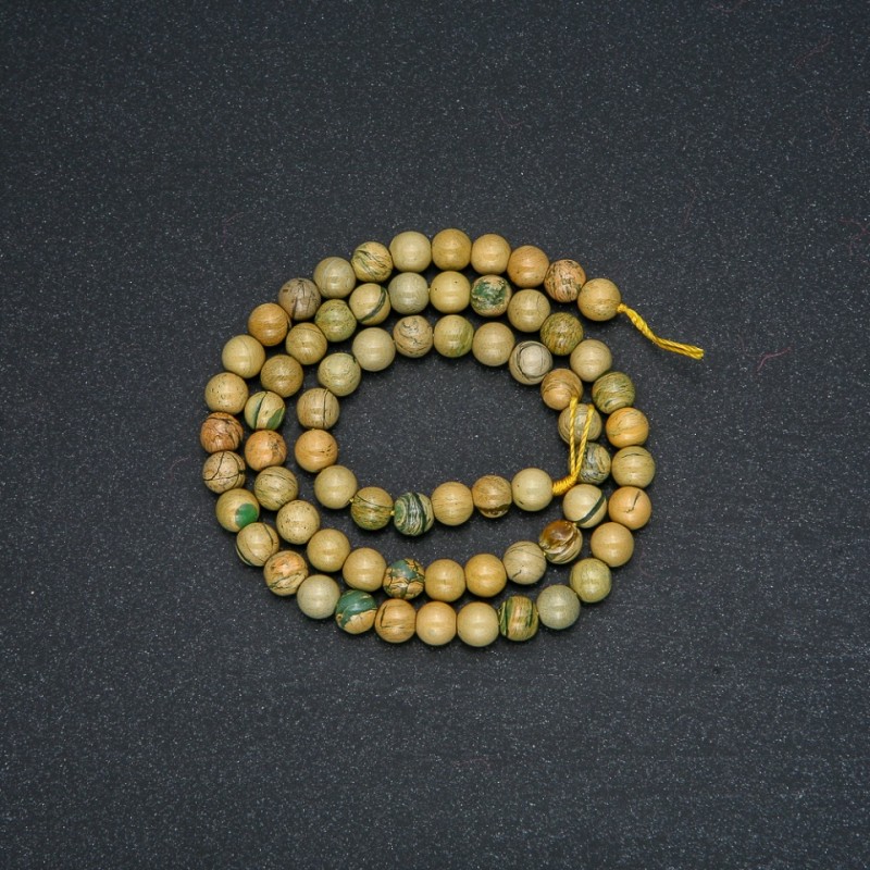 Beads on Thread, Natural Stone Yellow Jasper, Smooth Round Bead, 6mm Diameter, 38cm Length +