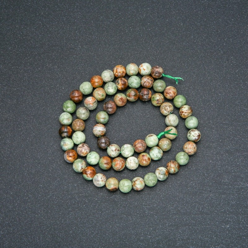 Beads on a Strand, Natural Stone Green Jasper, Smooth Round, Diameter 6mm, Length 38cm +