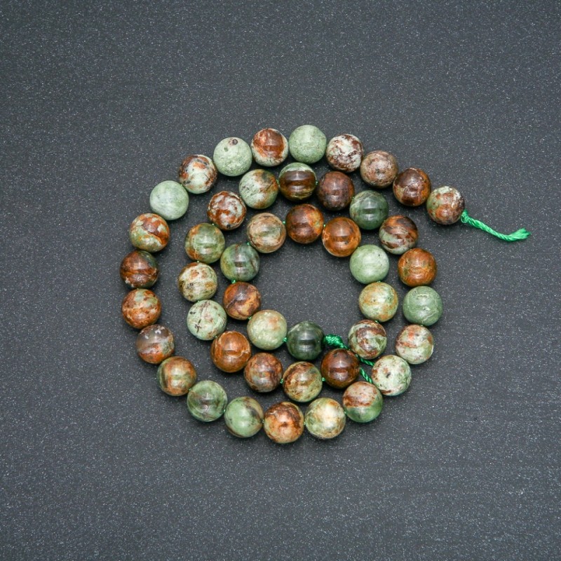 Beads on Thread, Natural Stone Green Jasper, Smooth Round Bead, 8mm Diameter, 38cm Length +