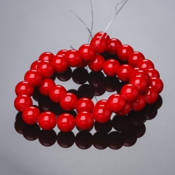 Beads on Thread, Coral (Pressed), Smooth Round Bead, 12mm Diameter +/-, 40cm Length +