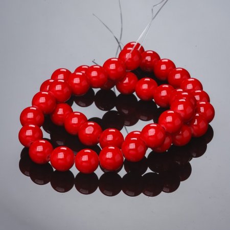 Beads on Thread, Coral (Pressed), Smooth Round Bead, 12mm Diameter +/-, 40cm Length +