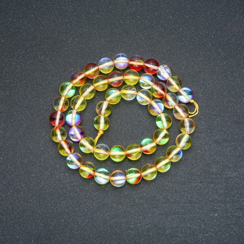 Beads on a Strand, Opal Glass Yellow-Red Chameleon, Smooth Round, Diameter 8mm, Length 38cm +